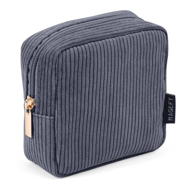 MAGEFY Small Makeup Bag for Purse Mini Cosmetics Bag Corduroy Cute Cosmetic Pouch for Women with Slip-in Pockets