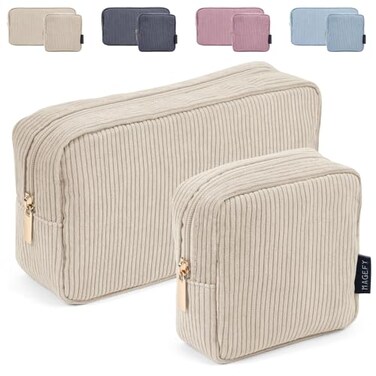 MAGEFY Small Makeup Bag for Purse Mini Cosmetics Bag Corduroy Cute Cosmetic Pouch for Women with Slip-in Pockets