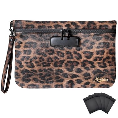 Storage Bag with Combination Lock 11" x 7.5" Money Cosmetic Organizer Medicine Lock Bag Travel Storage Case Pouch Great Christmas Gift for Women Leopard