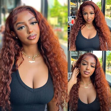 Mairead 28 Inch Synthetic Curly Wigs for Women Middle Part Curly Ginger Wig Long Deep Wave Wig 4" Fake Scalp Natural Long Crimps Curls Wig As Hair Replacement Wigs for Daily Party Use 350#