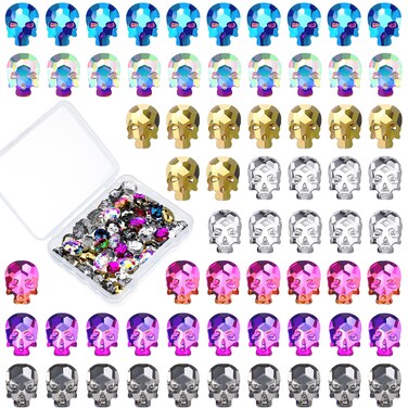 105 Piece Halloween Nail Charms - Skull, Punk, 3D Bling Rhinestones Nail Jewelry &amp; Decorations for Women &amp; Girls