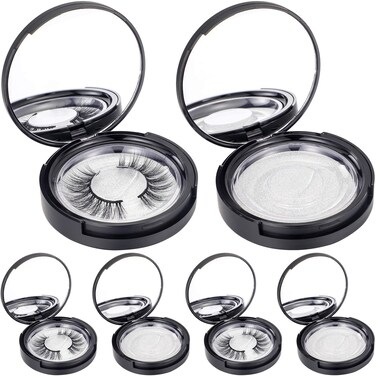 Maitys 6 Pcs Eyelash Packaging Circle Box with Mirror, Eyelash Storage Box Empty Lash Case with Lash Holder for Women(Matte Black)