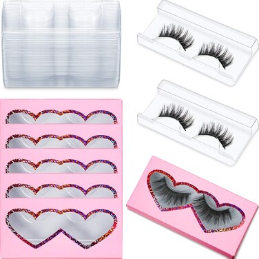 Maitys 60 Pieces Empty Eyelashes Packaging Box and Tray 30 Pieces Empty Eyelash Boxes Pink Lash Packaging Case with 30 Pieces Empty Eyelash Tray False Eyelashes Storage Container
