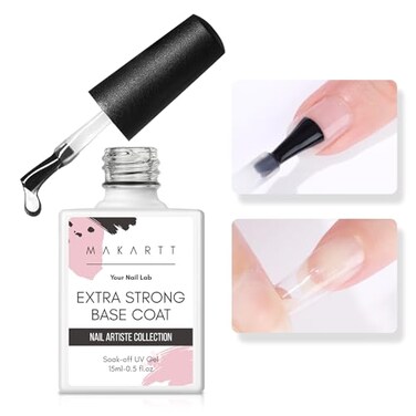 Makartt Base Coat Nail Polish: 15ml Extra Strong Long-Lasting Gel Base Coat Nail Gule for Small Nail Charms Press on Nails LED Lamp UV Gel Base Coat Clear Foundation for Salon DIY Home Gift for Women