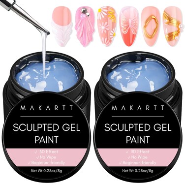 Makartt 3D Nail Gel: 2PCS Clear 3D Painting Gels for Nails Art, Mixable with Chrome Powder and Polish, No Wipe UV Gel for Sculpting and Carving, for Home &amp; Salon DIY
