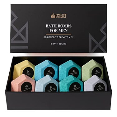 Bath Bombs for Men, Diamond Shape, Gifts for Men, 8 Large 5oz Bombs, 100% Natural Products &amp; Essential Oils, Soak in, Bubble Bath