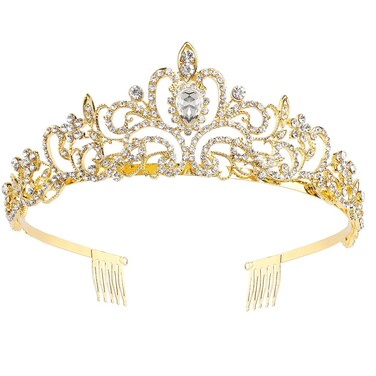 Makone Crowns for Women Princess Tiaras for Girls Queen Crown and Comb Tiara for Wedding Birthday Pageant Bridal Prom Christmas Gift (Gold)