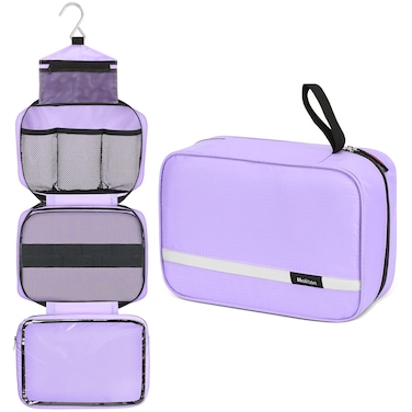 Maliton Travel Toiletry Bag for Women, Hanging Toiletry Bag with 4 Compartments, Portable and Waterproof Compact travel Bathroom Organizer,Ideal for Travel or Daily Life(Purple)