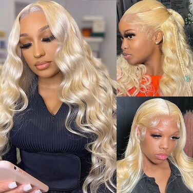 613 Lace Front Wig Human Hair 13x4 Body Wave Blonde Lace Front Wigs Human Hair Pre Plucked with Baby Hair 613 HD Lace Frontal Wig Brazilian Virgin Wig 200% Density Wigs 28 Inch
