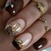 French Tip Press on Nails Short Brown Fake Nails Gold Glitter Acrylic Nails Square Glue on Nails Glossy Full Cover Artificial False Nails Gold Foil Stick on Nails for Women 24 Pcs
