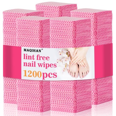 1200 Lint Free Nail Wipes - Pink Acetone Nail Polish Remover Wipes Lint Free Nail Wipes Pads Gel Nails No Lint Nail Glue Wipes Eyelash Extensions Toallitas Para U&ntilde;as Sin Pelusa Nail Supplies