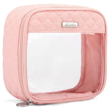 Marvolia Small Clear Makeup Bag - Travel Clear Toiletry Bag for Women Mini Cosmetic Case Makeup Organizer Zipper Pouch for Travel Essentials(Small) - Pink