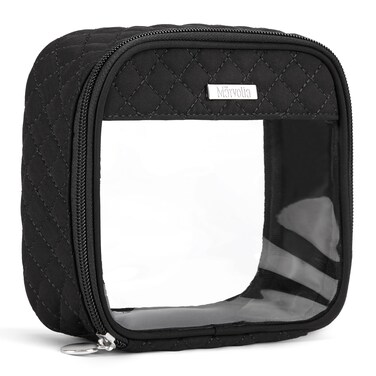 Marvolia Small Clear Makeup Bag - Travel Clear Toiletry Bag for Women Mini Cosmetic Case Makeup Organizer Zipper Pouch for Travel Essentials(Small) - Black