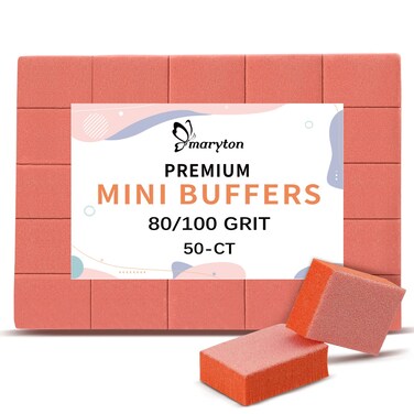 Maryton Mini Nail Buffer Blocks - 80/100 Grit Professional Salon Orange Buffers - Buff Nails Prior to Application of Gel Polish, Acrylic, 50 Count