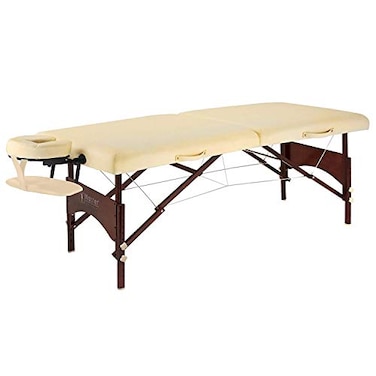 Master Massage 28" Argo Portable Massage Table in Cream with Walnut Legs- Spa Bed for Tabletop Exercise &amp; Massage- Beauty Bed Tattoo Bed- Lash Table
