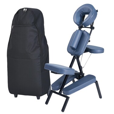 Professional Portable and Lightweight Tattoo/Massage Chair by Master Massage - Folding Aluminum Frame with Adjustable Features and Wheeled Carrying Case, Blue
