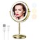 Matekxy 8" Lighted Makeup Mirror with Magnification - 1X/10X Magnifying Desk Mirror with Rechargeable LED Lights, 3 Colors Dimmable Tabletop Mirror, Brass Gold