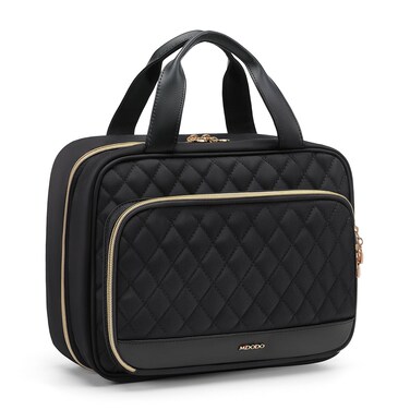 Travel Toiletry Bag Hanging Toiletry Bag for Women Water-resistant Cosmetic Makeup Bag for Full Sized Travel Essentials Must Have (Black)
