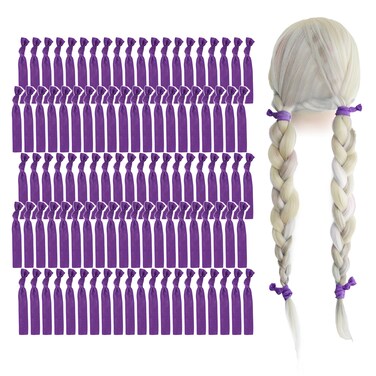 MEEDEE 100 Pack Purple Hair Ties - No Crease, No Damage, Ouchless &amp; Elastic for Women, Yoga &amp; Pony Tails