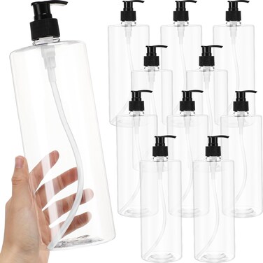 meekoo 10 Pcs 32 oz Refillable Pump Bottles Bulk Clear Plastic Empty Bottles with Black Caps Pump Bottle Dispenser Shampoo and Conditioner Bottles Leakproof for Lotion Massage Oil Body Wash