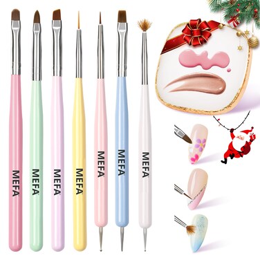 MEFA Nail Art Brushes Set, 8 Pcs Nail Brushes for Nail Art and Nail Art Palette with Polish Brush, Extension Gel Brush, Liner Brush, Carved Brush, Dotting Pen, Builder Brush, Fan Brush for Home Salon