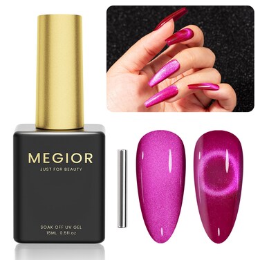 MEGIOR 15ML Cat Eye Gel Nail Polish 1Pc Dragon Fruit Magnetic Nail Polish with Magnet Soak off Holographic Diamond Cat Eye Gel Polish for Nail Art Manicure Salon DIY at Home, 0.5 OZ