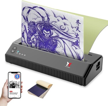 Tattoo Stencil Printer Bluetooth Thermal Wireless Portable Tattoo Stencil Transfer Machine Copier with 10pcs Transfer Paper P8008 Compatible with Android, iOS &amp; Windows