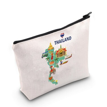 MEIKIUP Thailand Travel Cosmetic Bag Thailand Travel Gift Thailand Travel Memory Map Gift Thailand Lover Gift Thailand Souvenir Bag (Map Thailand Bag)