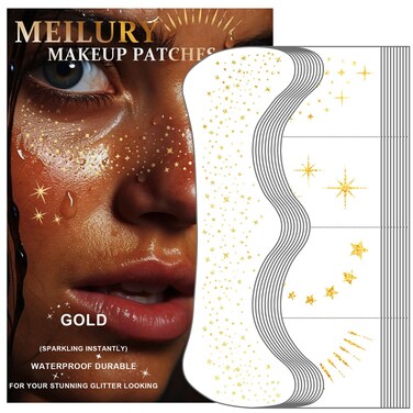 Glitter Freckles Face Tattoo, 20PCS Gold Makeup Patch, Faux Freckles Waterproof Temporary Tattoos Cute Glitter Women and Kids Makeup Accessories For Christmas (Gold)