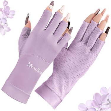 MelodySusie UV Gloves for Gel manicures, Premium UPF99+ Fingerless Sun Glove, Breathable Ice Silk Cooling Effect, UV Protection Gloves for Gel Nails Driving Gloves for Women Girls Summer Outdoor Use