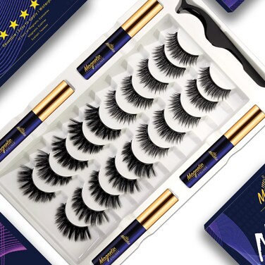 Magnetic Eyelashes with Eyeliner Kit, Magnetic Lashes and Eyeliner Kit with Applicator, Updated Most Natural Look,Strongest Hold,Waterproof, 10 Pairs Reusable False Lashes Easy to Use.