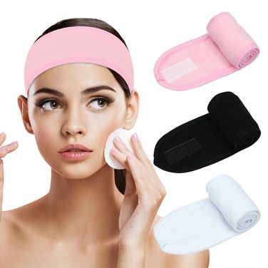 Adjustable Terry Cloth Facial Spa Headband for Women - Perfect Hair Band for Washing Face, Shower, Facial Mask, and Skincare - Non-Slip, Stretchable, 3 Pack - Ideal for Makeup and Hair Wrap