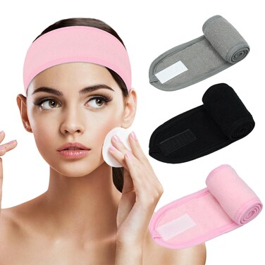 Adjustable Terry Cloth Facial Spa Headband for Women - Perfect Hair Band for Washing Face, Shower, Facial Mask, and Skincare - Non-Slip, Stretchable, 3 Pack - Ideal for Makeup and Hair Wrap