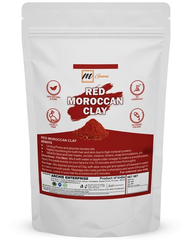 100% Natural Moroccan Red Clay Powder for Hair Masks, Scrubs, Creams and Soap Making 0.5 LBS / 227 GMS