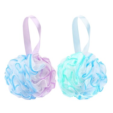 MIDELONG Bath Sponge Shower Loofahs Soft Mesh Poufs Body Wash Scrubber Bath Ball Exfoliating Loofahs Sponge Colorful 60g for Women and Men, Pack of 2