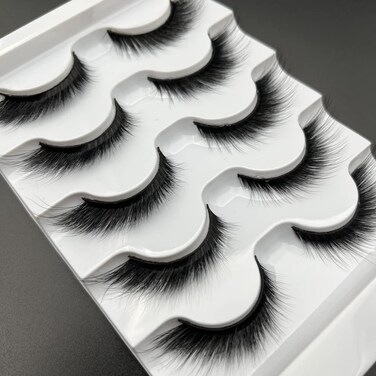 Cat Eye Lashes, 5 Pairs Mikiwi 100% Real Mink Cat Eye Look False Eyelashes, 5 Pack 1 Styles, Winged Out Cateye Mink Eyelashes, Fox Eye Effect Natural Look Mink Lashes Strip Multipack 16mm