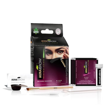 MinaiBrow Instant Hair Dye Kit Black   Natural Spot Coloring Tinting Powder, Water &amp; Smudge Proof   100% Grey Coverage Upto 30 Applications