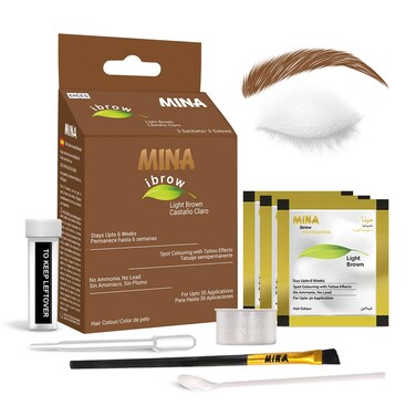 MinaiBrow Tint Kit Light Brown   Natural Spot Coloring Brow Powder with Brush for Tinting   Water &amp; Smudge Proof Instant Brow Dye, 100% Gray Converge, Ammonia Free