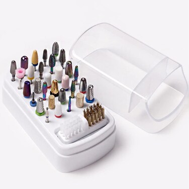 minkissy Round Nail Drill Bits Holder with Nail Drill Bits Brush, 30 Holes Nail Drill Bits Stand Displayer Organizer (Not Include Nail Drill Bits)
