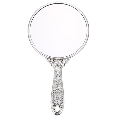 minkissy Hand Mirror Round Silver Handheld Mirror Makeup Hand Mirror for Women Hairdressers Vanity Pocket Mirror Cosmetic Mirror with Handle for Travel Home Salon Retro