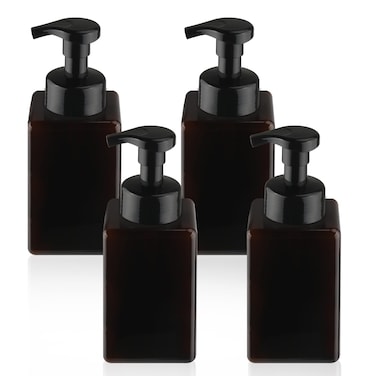 4 Pcs 450ml/15oz Foaming Soap Dispenser Plastic Foam Liquid Pump Bottle Container for Home Kitchen Bathroom - Brown