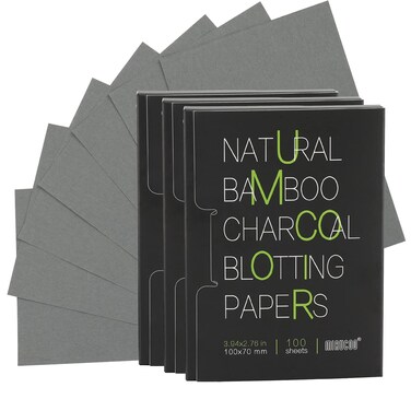 300 Count Natural Bamboo Charcoal Blotting Papers Organic Facial Oil Absorbing Sheets for Oily Skin Care Daily Oil Control Linen Tissues (100 PCS/PK, 3 PKS)