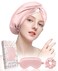 Silk Bonnet for Women - Mulberry Silk Sleep Cap for Hair Care with Eye Mask &amp; Scrunchie 19 Momme Night Cap Sleeping Set with Elastic Stay On Head, Light Pk