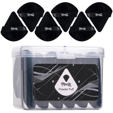 Miss Lil USA - 6 Pcs Triangle Powder Puff, Soft Makeup Puff with a Container, Triangle Velour Makeup Sponge for Loose Powder Body Powder, Sponge Beauty Makeup Tools (Black)