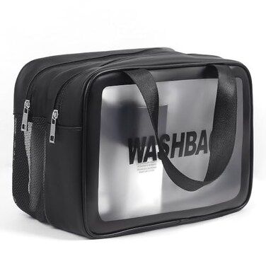 Translucent Wash Toiletry Bag ,PVC Waterproof Makeup Bag ,Large Clear Travel Toiletry Organizer Bag , Waterproof &amp; Draining Clear Makeup Bag Tote Bag, Large Capacity Clear Cosmetic Bag (Black)