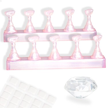 Nail Holder for Nail Art Practice, Nail Stands for False Nails Painting, 30 pcs of adhesive putty 1 Crystal Base 2 Sets Magnetic Acrylic (Jelly Pink)