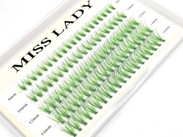Colored Green Lash Clusters, 3D Volume 20D Curl C, Thickness 0.10mm, Length 8-16mm Mixed Tray, 100 PCS of Green Eyelash Clusters, Faux Mink Green Individual Lash Extensions DIY