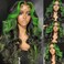 Missyvan Green Lace Front Wigs for Women Body Wave Lace Front Wigs Highlights Black with Green Streak Colorfull Long Wavy Skunk Stripe Glueless Wigs 26Inch Soft Hair Heat Resistant
