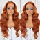Ginger Orange Lace Front Wig, Synthetic Hair, Long Body Wave, Suitable for Any Face Shape, Scalp-Like Growing, Pre-Cut HD Lace, Glueless Wear, Perfect for Beginners