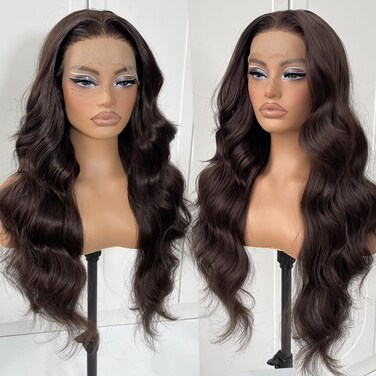 Chocolate Brown Glueless Lace Front Wig Preplucked Synthetic Precut Wear And Go HD Lace Front Wig For Black Women